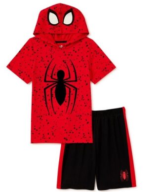 Marvel Spiderman Boys Hoodie T-shirt & Knit Pull On Shorts