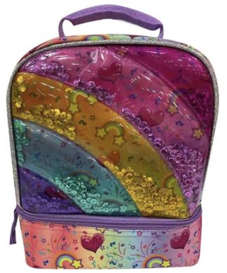 Kids Novelty Rainbow Dual Compartment Insulated School Drop Bottom Lunch Box - Bag