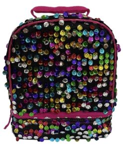 Kids Rainbow Sequin Dual Compartment Insulated School Drop Bottom Lunch Box - Bag