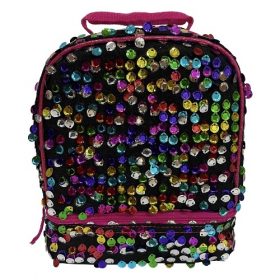 Kids Rainbow Sequin Dual Compartment Insulated School Drop Bottom Lunch Box - Bag