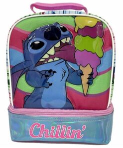 Disney Lilo & Stitch Kids Dual Compartment Insulated School Drop Bottom Lunch Box - Bag