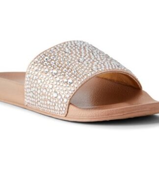 Time & Tru Women's Rhinestone Slide Slippers