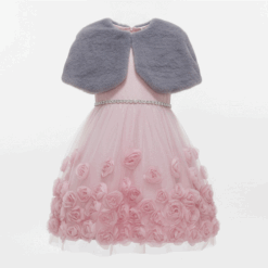 Wonder Nation Girls Metalic Rosette Dress Set & Faux Fur Poncho