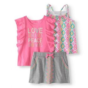 Healthtex Toddler Girl T-Shirt, Spaghetti Top & Shorts, 3Pc Outfit Set