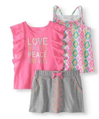 Healthtex Toddler Girl T-Shirt, Spaghetti Top & Shorts, 3Pc Outfit Set
