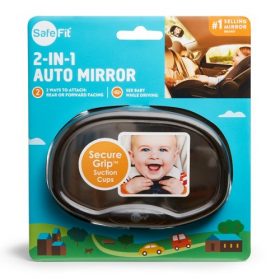 Safefit 2-in-1 Baby Auto Mirror, Includes Secure Grip Sunction Cup Attachment