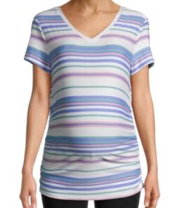 Time & Tru Pregnant Women's Maternity Short Sleeve Blouse Top -Stripe
