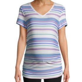 Time & Tru Pregnant Women's Maternity Short Sleeve Blouse Top -Stripe