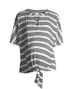 Time & Tru Pregnant Women's Maternity Dolman Sleeve Tie Front Blouse Top -Stripe