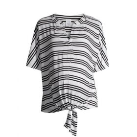 Time & Tru Pregnant Women's Maternity Dolman Sleeve Tie Front Blouse Top -Stripe