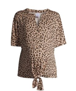 Time & Tru Pregnant Women's Maternity Dolman Sleeve Tie Front Blouse Top - Leopard