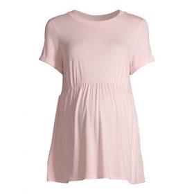 Time & Tru Pregnant Women's Maternity Babydoll Short Sleeve Top - Pink