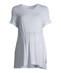 Time & Tru Pregnant Women's Maternity Babydoll Short Sleeve Top - Stripes