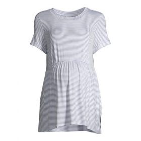 Time & Tru Pregnant Women's Maternity Babydoll Short Sleeve Top - Stripes