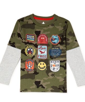 365 Kids Boys Hang Down Long Sleeve T-shirt Top - Camo