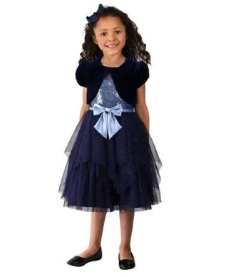 Jona Michelle Girls Sequin & Velour Jacket Special Occasion Party Ball Dress