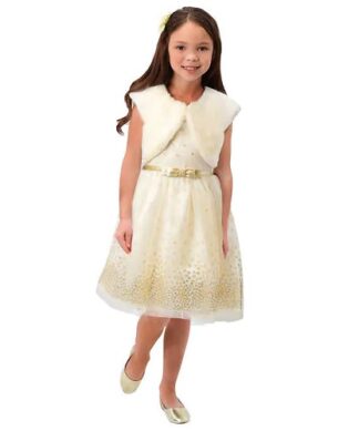 Jona Michelle Girls Blinged Tulle & Fur Jacket Special Occasion Party Ball Dress