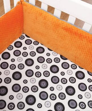 One Grace Place Teyo's Tire Padded Crib Bumper Set - Orange/Grey