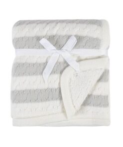Modern Moments by Gerber Infant Baby Boy or Girl Cable Knit Blanket with Sherpa, Gray Stripes
