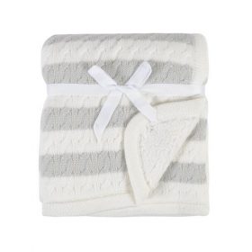 Modern Moments by Gerber Infant Baby Boy or Girl Cable Knit Blanket with Sherpa, Gray Stripes