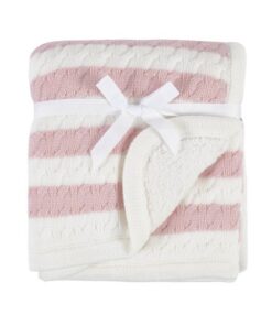Modern Moments by Gerber Infant Baby Boy or Girl Cable Knit Blanket with Sherpa, Pink Stripes