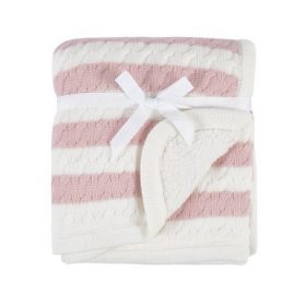 Modern Moments by Gerber Infant Baby Boy or Girl Cable Knit Blanket with Sherpa, Pink Stripes