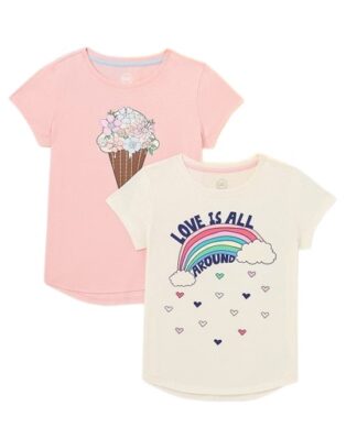 Wonder Nation Girls Graphic T-Shirts Love is All - 2 Pack