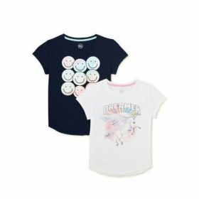 Wonder Nation Girls Graphic T-Shirts Dreamers - 2 Pack