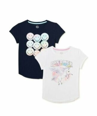 Wonder Nation Girls Graphic T-Shirts Dreamers - 2 Pack