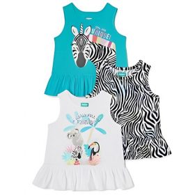 365 Kids Girls Zebra Multi Pack Ruffle Strap Tank Top - 3 Packs