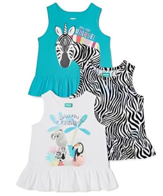 365 Kids Girls Zebra Multi Pack Ruffle Strap Tank Top - 3 Packs