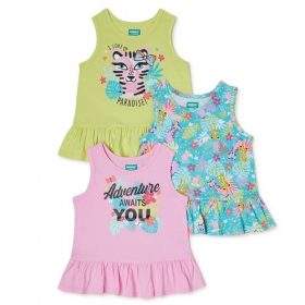 365 Kids Girls Leopard Multi Pack Ruffle Strap Tank Top - 3 Packs