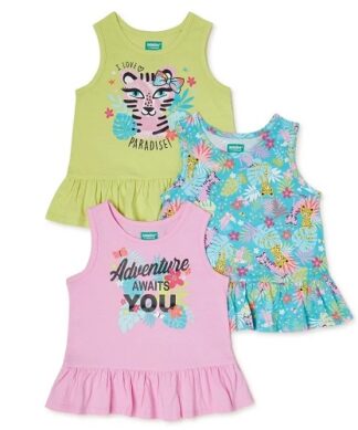365 Kids Girls Leopard Multi Pack Ruffle Strap Tank Top - 3 Packs