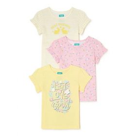 365 Kids Girls Ruffle Sleeve Multi Pack Tshirt Top - 3 Pack