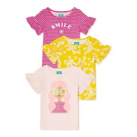 365 Kids Girls Ruffle Sleeve Multi Pack Tshirt Top - Smile 3 Pack