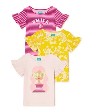 365 Kids Girls Ruffle Sleeve Multi Pack Tshirt Top - Smile 3 Pack