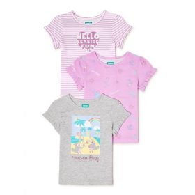 365 Kids Girls Ruffle Sleeve Multi Pack Tshirt Top - Pink 3 Pack