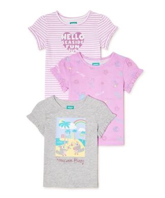 365 Kids Girls Ruffle Sleeve Multi Pack Tshirt Top - Pink 3 Pack