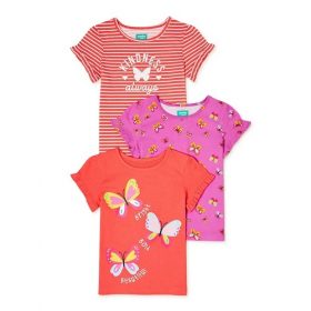 365 Kids Girls Ruffle Sleeve Multi Pack Tshirt Top - Butterfly 3 Pack