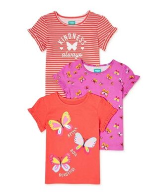 365 Kids Girls Ruffle Sleeve Multi Pack Tshirt Top - Butterfly 3 Pack