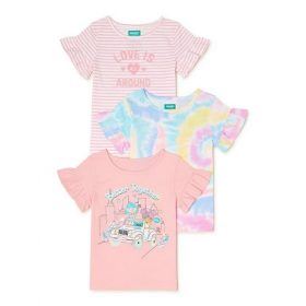 365 Kids Girls Ruffle Sleeve Multi Pack Tshirt Top - Tie Dye 3 Pack