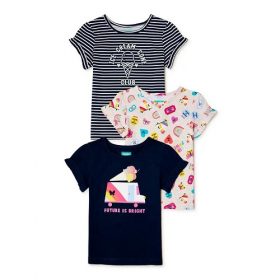 365 Kids Girls Ruffle Sleeve Multi Pack Tshirt Top - Ice Cream 3 Pack