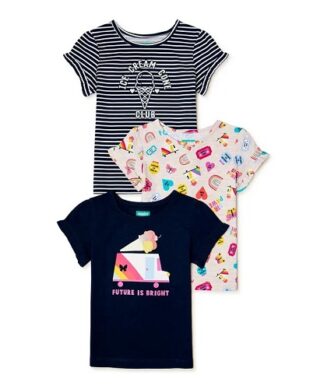 365 Kids Girls Ruffle Sleeve Multi Pack Tshirt Top - Ice Cream 3 Pack