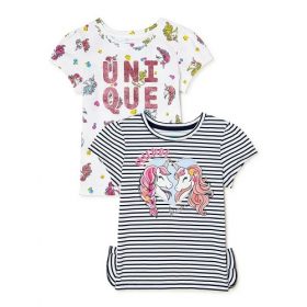 365 Kids Girls Elevated Tshirt Unique Unicorn - 2 Pack