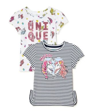 365 Kids Girls Elevated Tshirt Unique Unicorn - 2 Pack