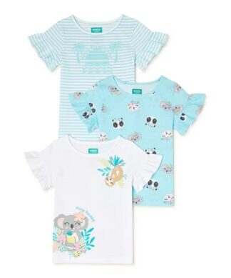 365 Kids Girls Ruffle Sleeve Multi Pack Tshirt Top - Koala 3 Pack