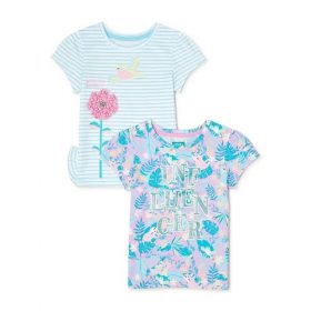 365 Kids Girls Elevated Tshirt Unique Flowers - 2 Pack