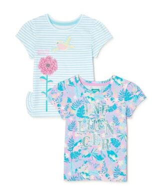 365 Kids Girls Elevated Tshirt Unique Flowers - 2 Pack