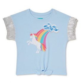 365 Kids Girls Tie Front Blouse Top With Sunray Sleeves