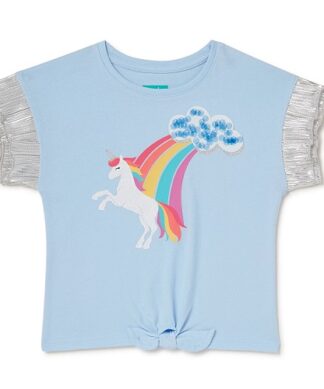 365 Kids Girls Tie Front Blouse Top With Sunray Sleeves